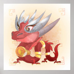 Watercolor Year of the Dragon, Samurai Poster