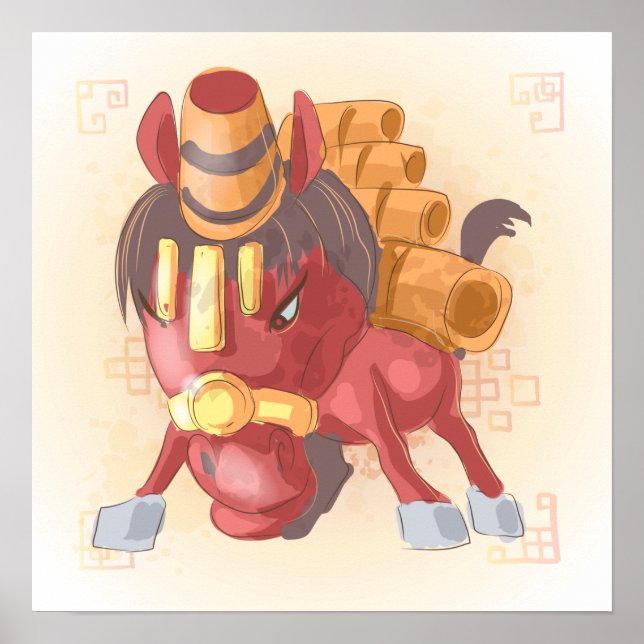 Watercolor Year of the Horse, Samurai Poster (Front)