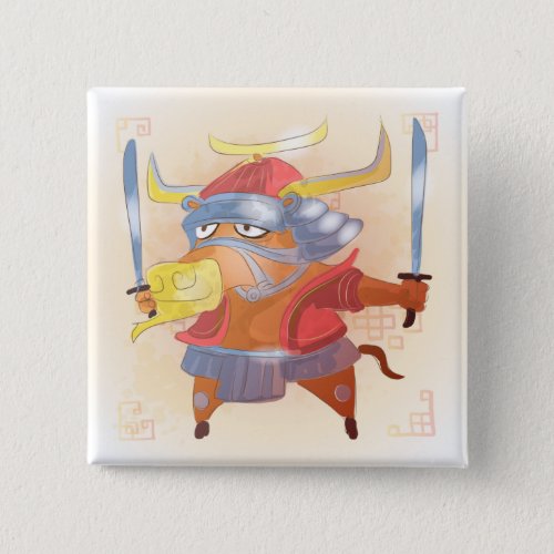 Watercolor Year of the Ox Samurai Button