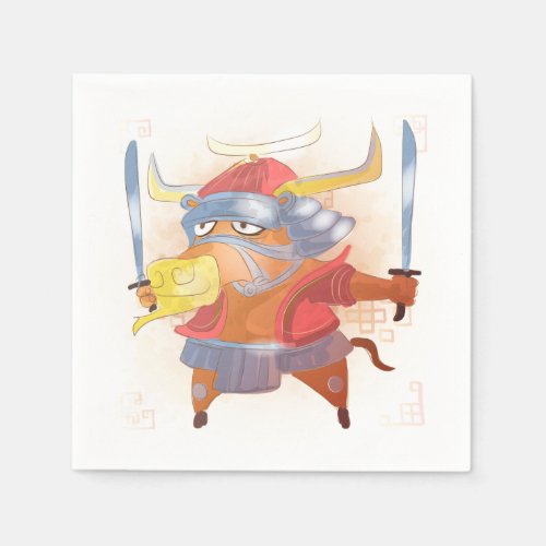 Watercolor Year of the Ox Samurai Napkins