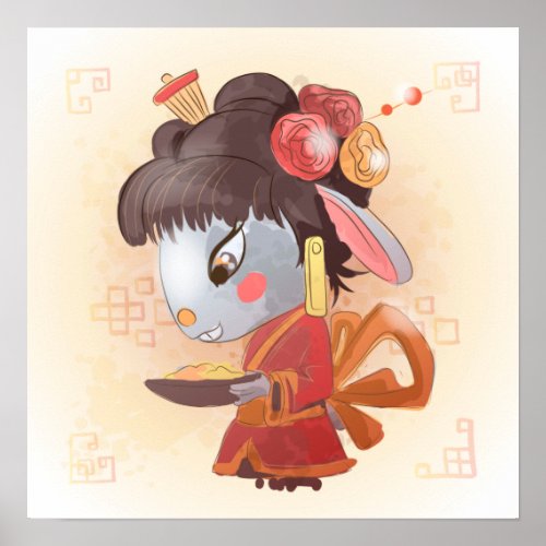 Watercolor Year of the Rabbit geisha Poster