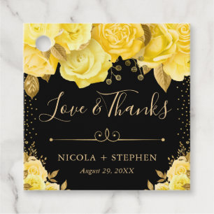 Watercolor Yellow and Gold Glam Flowers Wedding Favor Tags