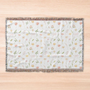 Watercolor Yellow and Pink Flower Floral Pattern Throw Blanket