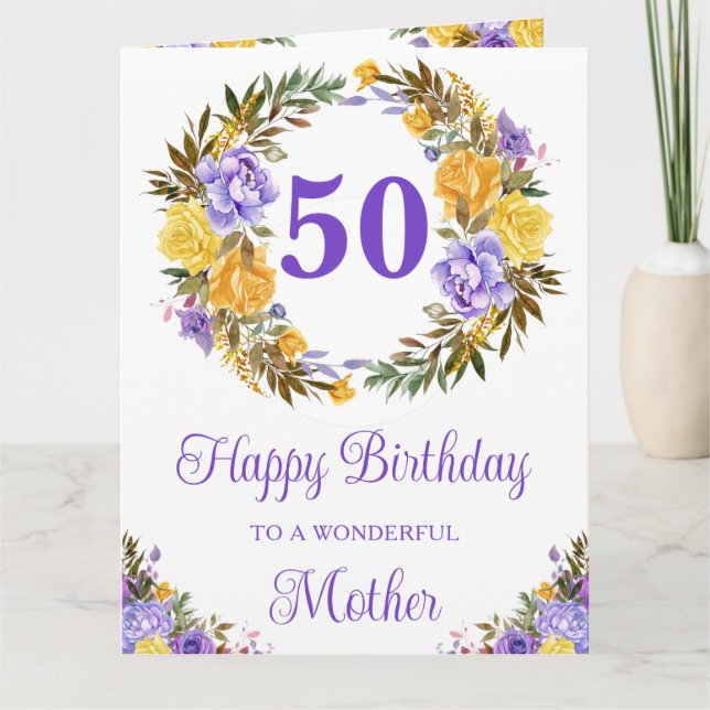 Watercolor Yellow and Purple Flowers Birthday Card (Front)