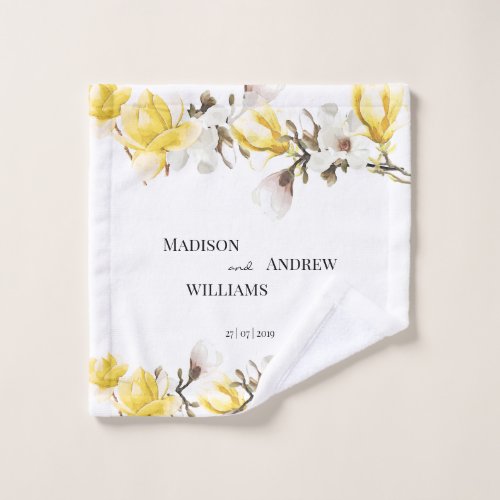 Watercolor Yellow and White Magnolia Blossom Bath Towel Set