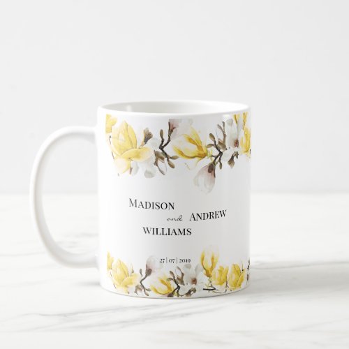 Watercolor Yellow and White Magnolia Blossom Coffee Mug
