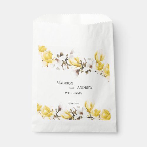 Watercolor Yellow and White Magnolia Blossom Favor Bag