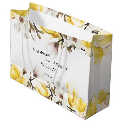 Watercolor Yellow and White Magnolia Blossom Large Gift Bag