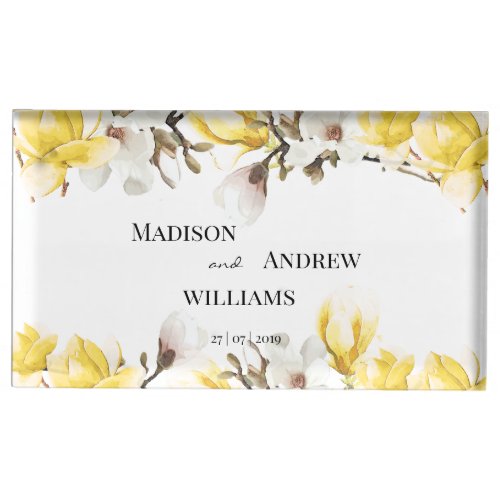 Watercolor Yellow and White Magnolia Blossom Place Card Holder