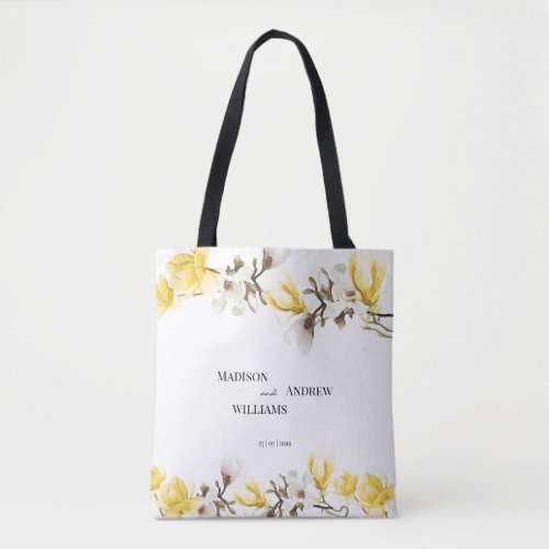 Watercolor Yellow and White Magnolia Blossom Tote Bag