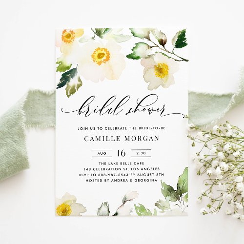 Watercolor Yellow Anemone Floral Bridal Shower Invitation