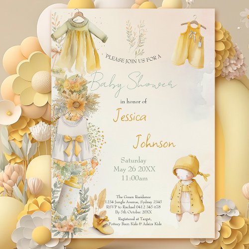 Watercolor yellow baby supplies Baby Shower Invitation