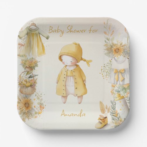 Watercolor yellow baby supplies paper plates