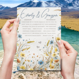 Watercolor Yellow & Blue Elegance Floral Wedding  Invitation
