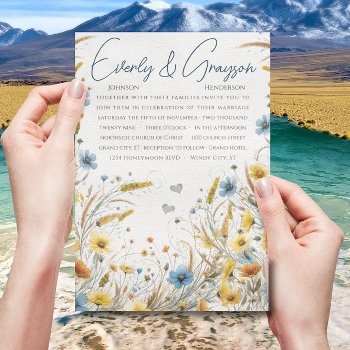 Watercolor Yellow & Blue Elegance Floral Wedding  Invitation by samack at Zazzle