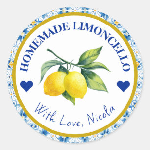 Watercolor Yellow & Blue Homemade Limoncello Classic Round Sticker