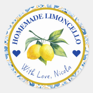 Watercolor Yellow & Blue Homemade Limoncello Classic Round Sticker
