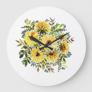Watercolor Yellow Bouquet: Daisy Love Large Clock