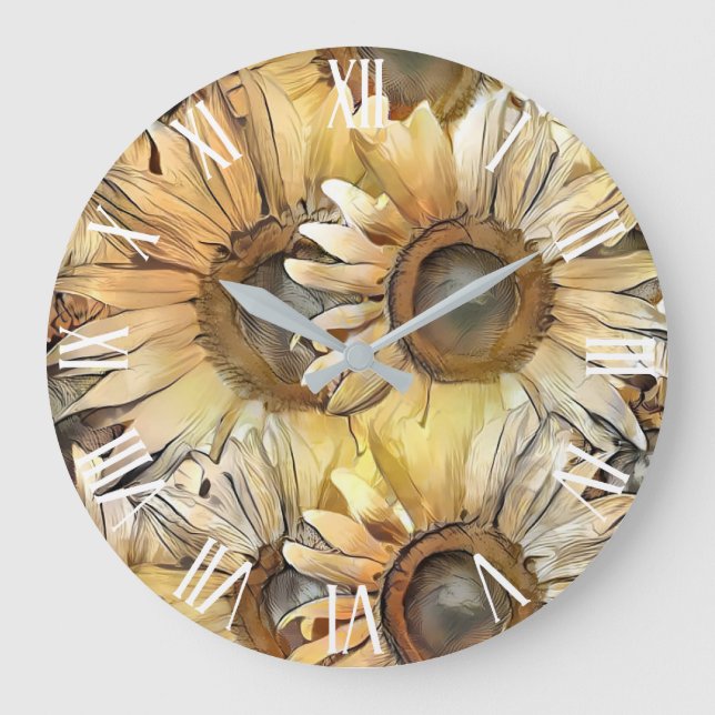 Watercolor Yellow Bouquet Sunflowers Collection Large Clock (Front)