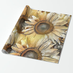 Watercolor Yellow Bouquet Sunflowers Collection Wrapping Paper