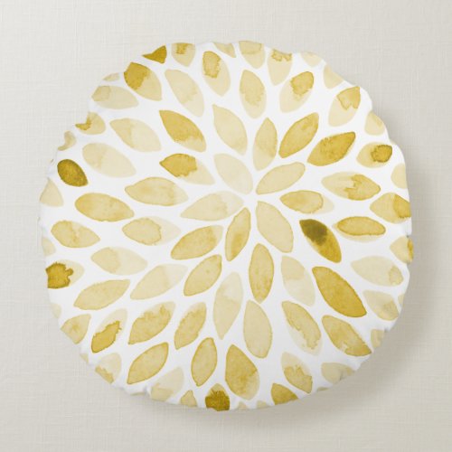 Watercolor yellow brush strokes round pillow