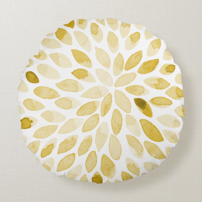 Watercolor yellow brush strokes round pillow (Front)