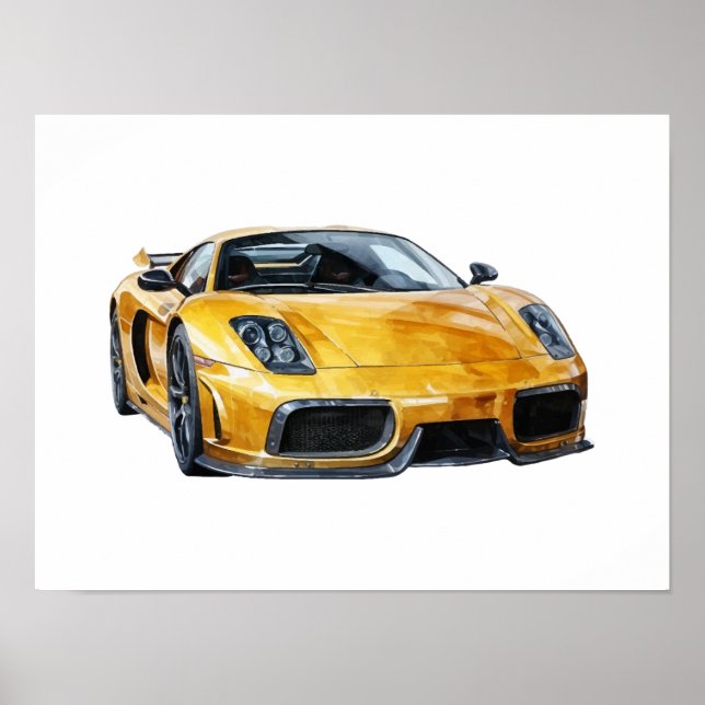 WaterColor Yellow Car illustration Poster (Front)