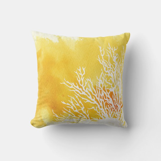 Watercolor yellow coral reef trendy beach summer throw pillow (Front)