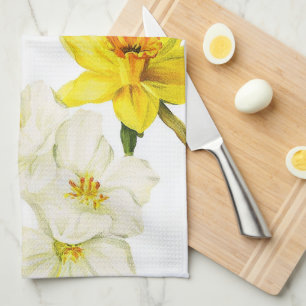 Watercolor Yellow Daffodil Botanical Illustration Kitchen Towel
