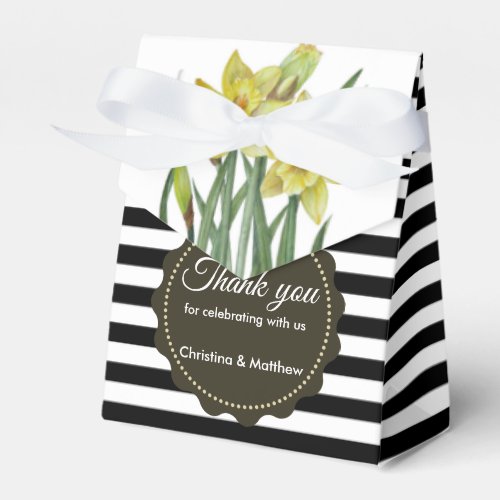 Watercolor Yellow Daffodils Black White Stripes Favor Boxes