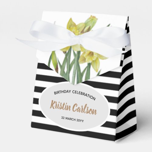 Watercolor Yellow Daffodils Black White Stripes Favor Boxes