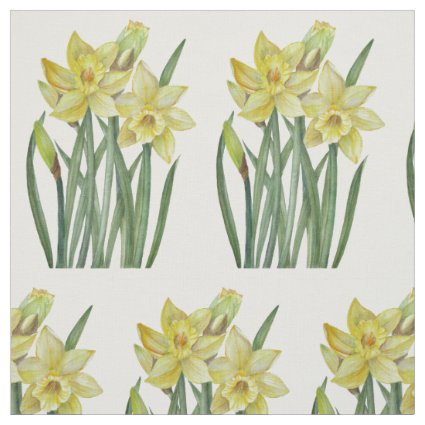 Watercolor Yellow Daffodils Botanical Illustration Fabric
