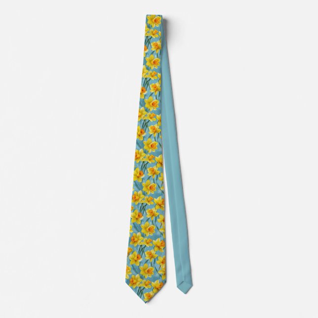 Watercolor Yellow Daffodils Neck Tie (Front)