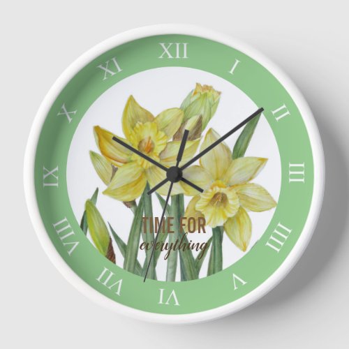 Watercolor Yellow Daffodils Roman Numbers Clock