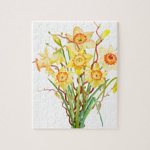 Watercolor Yellow Daffodils Spring Flowers Jigsaw Puzzle