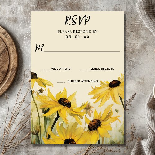 Watercolor Yellow Daisies  Daisy Flower Wedding RSVP Card