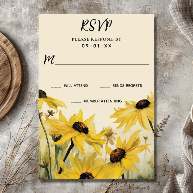 Watercolor Yellow Daisies | Daisy Flower Wedding RSVP Card (Front - Watercolor Yellow Daisies  Daisy Flower Wedding RSVP Card)