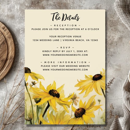 Watercolor Yellow Daisies  Daisy Wedding Details Enclosure Card