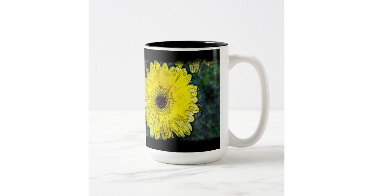 Watercolor Yellow Daisy on Black Two-Tone Coffee Mug