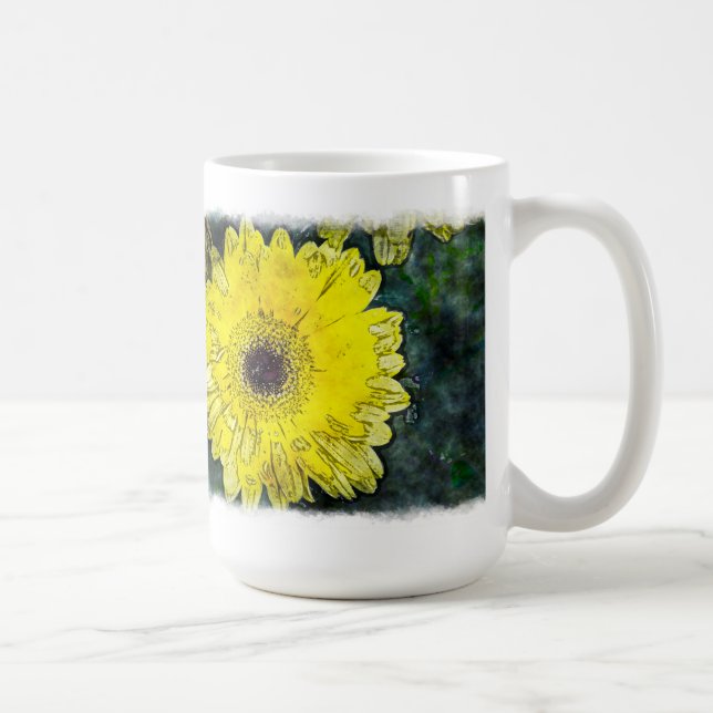 Watercolor Yellow Daisy on White Coffee Mug (Right)