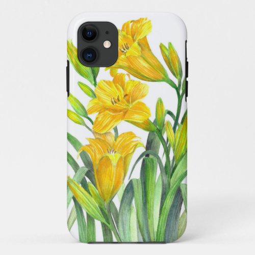 Watercolor Yellow Day Lilies Floral Art iPhone 11 Case