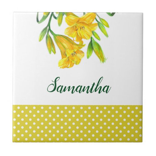 Watercolor Yellow Day Lilies Floral Art Ceramic Tile