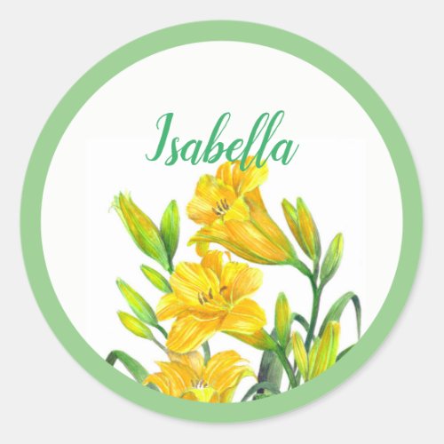 Watercolor Yellow Day Lilies Floral Art Classic Round Sticker