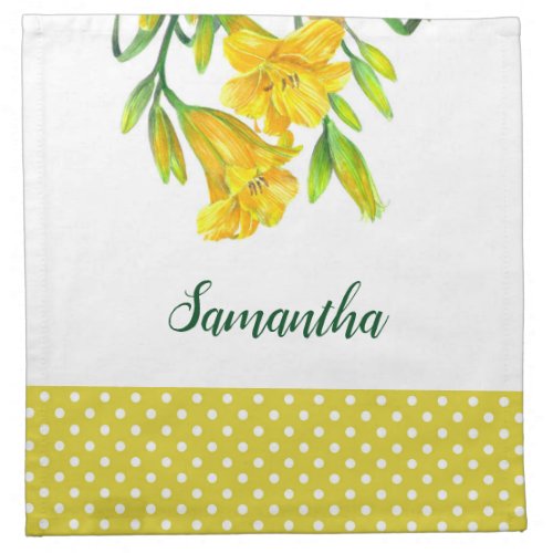 Watercolor Yellow Day Lilies Floral Art Cloth Napkin