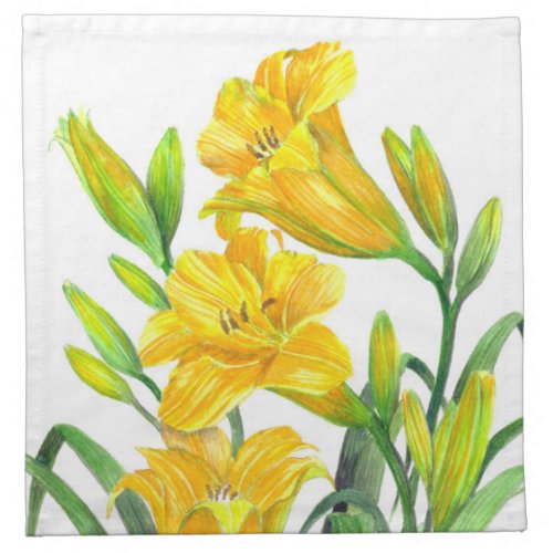 Watercolor Yellow Day Lilies Floral Art Cloth Napkin