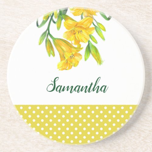 Watercolor Yellow Day Lilies Floral Art Coaster