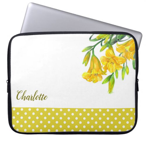Watercolor Yellow Day Lilies Floral Art Design Laptop Sleeve