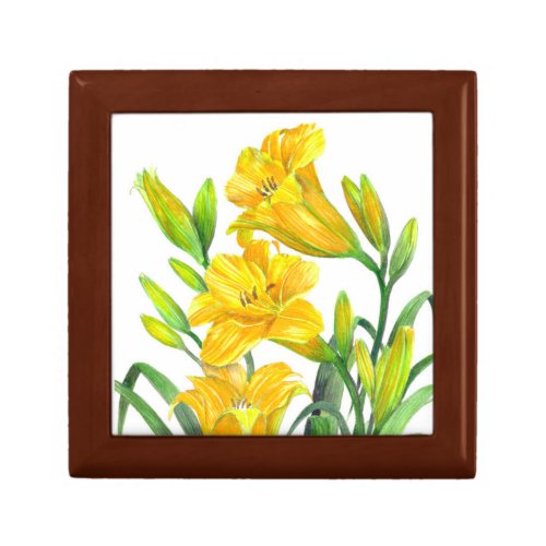 Watercolor Yellow Day Lilies Floral Art Gift Box