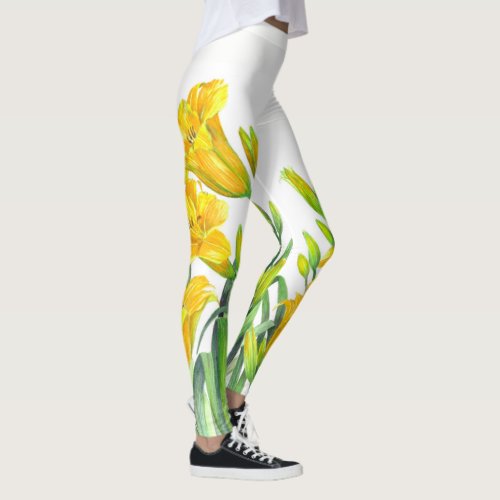 Watercolor Yellow Day Lilies Floral Art Leggings