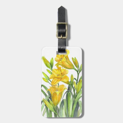 Watercolor Yellow Day Lilies Floral Art Luggage Tag